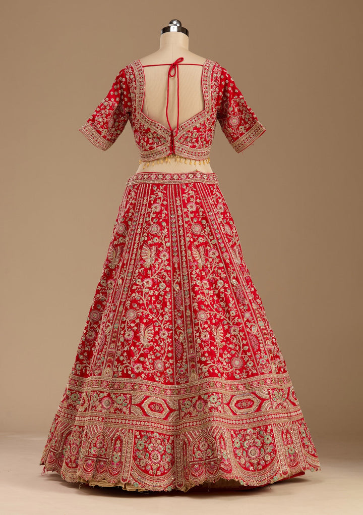 Red Cording Raw Silk Readymade Lehenga-koskii