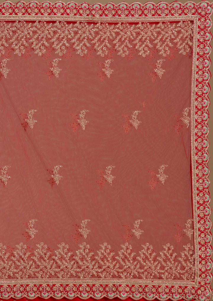 Red Cording Raw Silk Readymade Lehenga-koskii