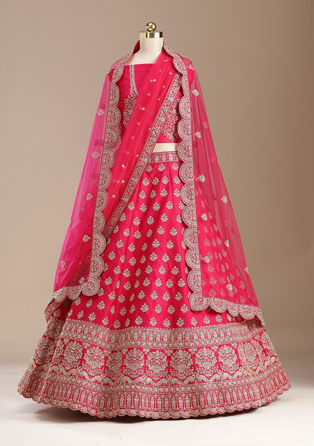 Rani Pink Cording Raw Silk Readymade Lehenga-koskii