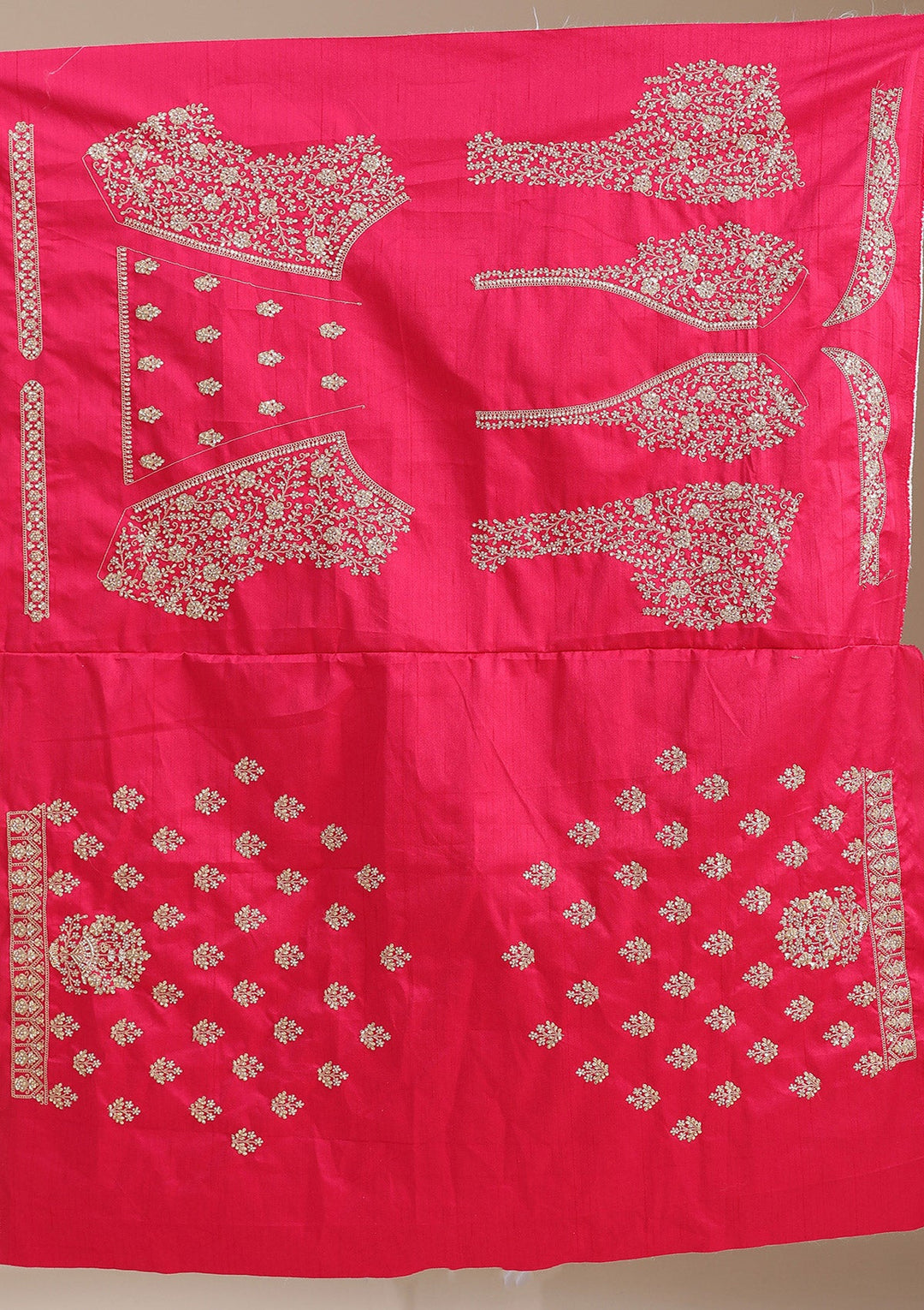 Rani Pink Cording Raw Silk Semi-Stitched Lehenga