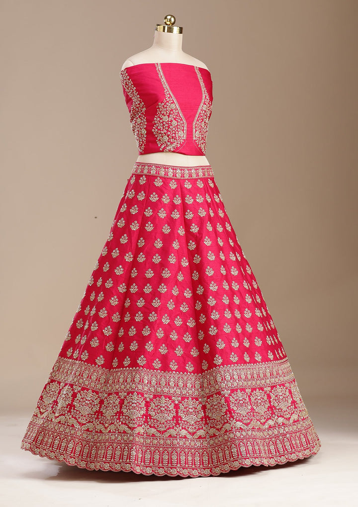 Rani Pink Cording Raw Silk Readymade Lehenga-koskii