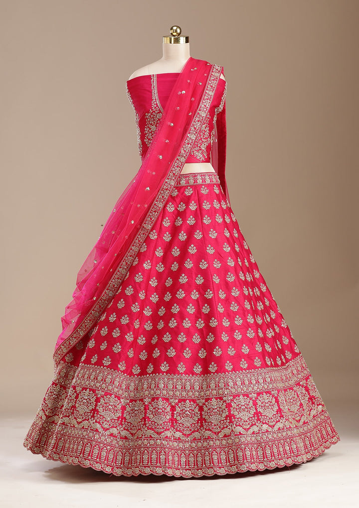 Rani Pink Cording Raw Silk Readymade Lehenga-koskii