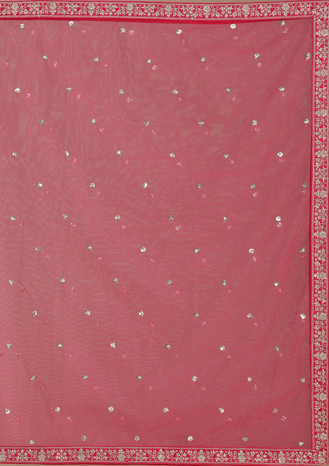 Rani Pink Cording Raw Silk Semi-Stitched Lehenga