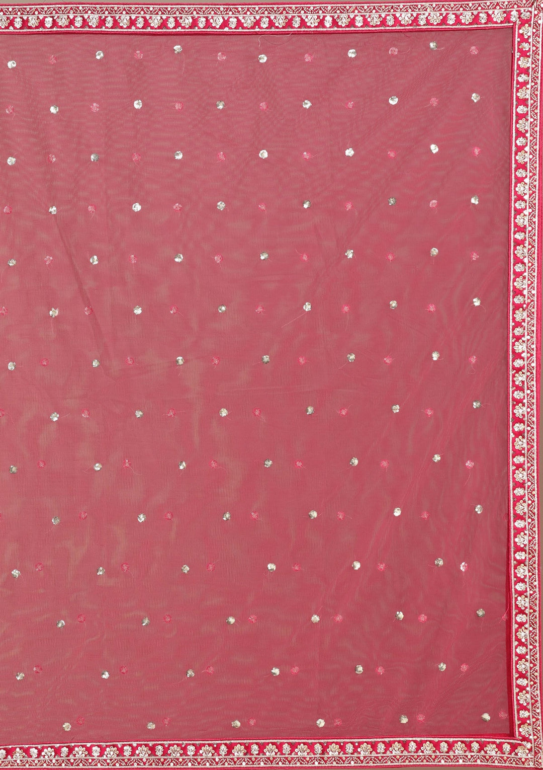 Rani Pink Cording Raw Silk Semi-Stitched Lehenga