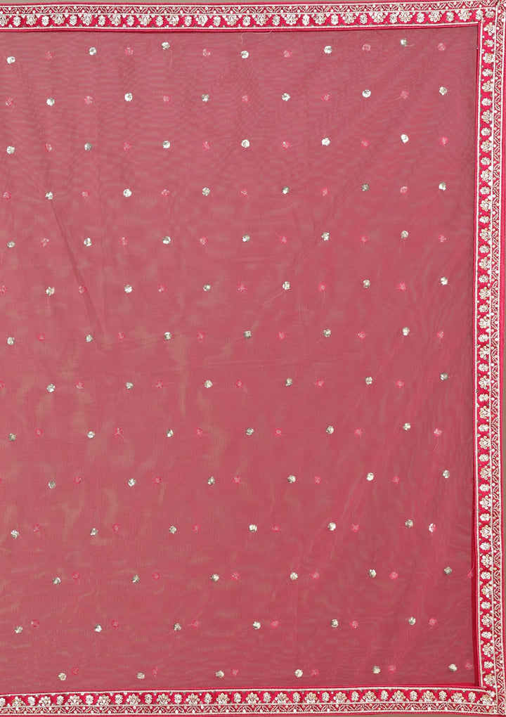 Rani Pink Cording Raw Silk Semi-Stitched Lehenga