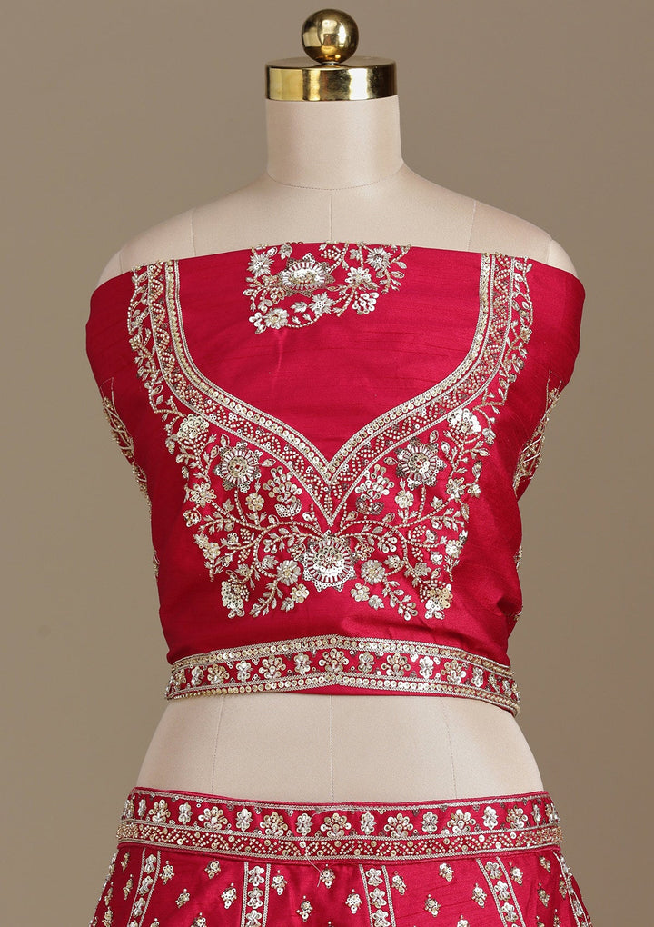 Rani Pink Cording Raw Silk Readymade Lehenga-koskii