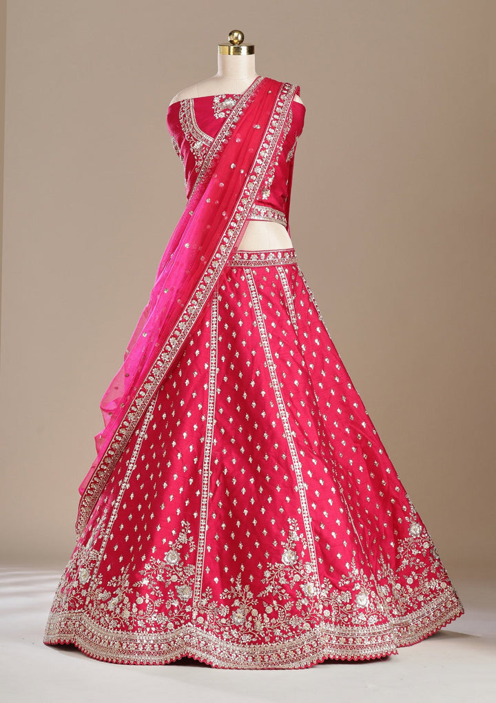 Rani Pink Cording Raw Silk Readymade Lehenga-koskii