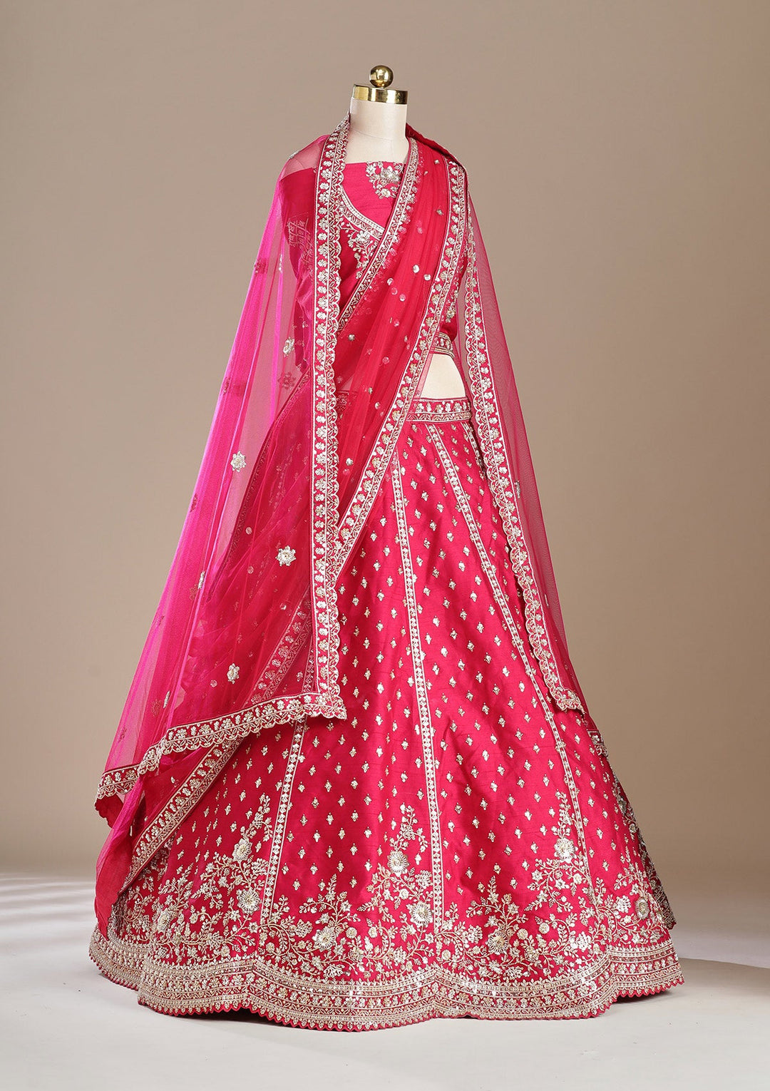 Rani Pink Cording Raw Silk Readymade Lehenga-koskii