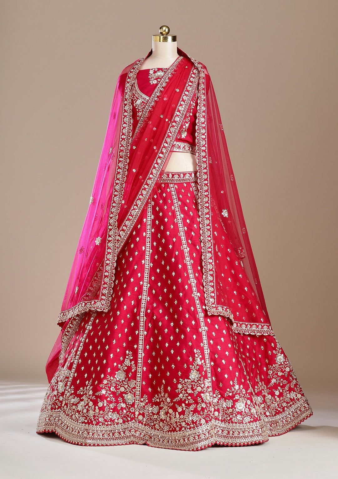 Red Cording Raw Silk Readymade Lehenga-koskii