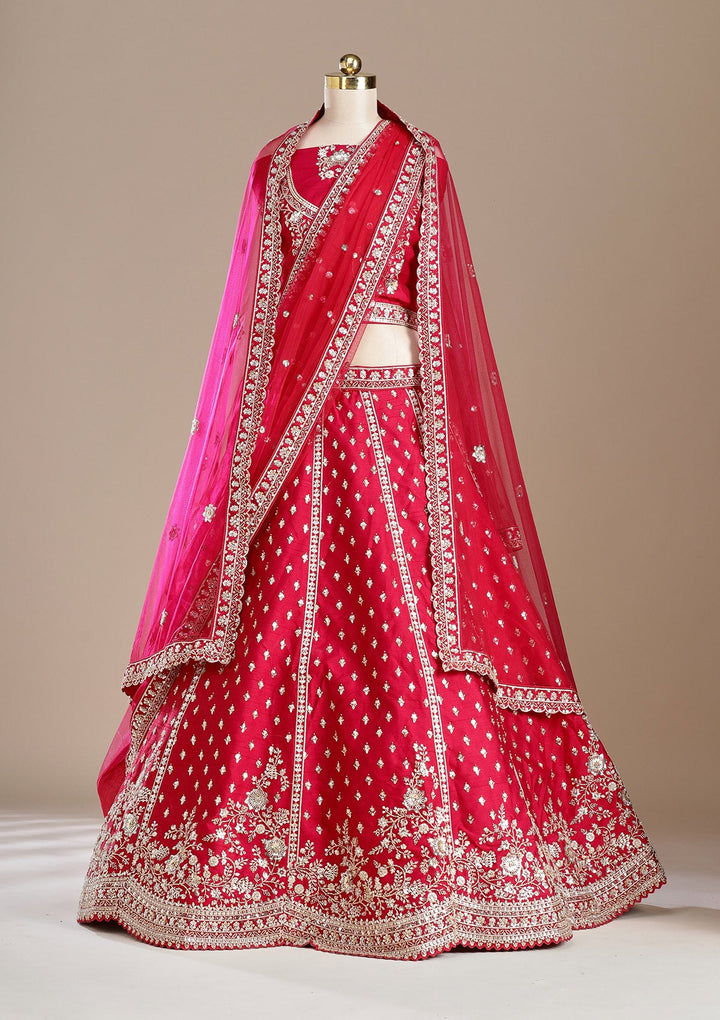 Red Cording Raw Silk Readymade Lehenga-koskii