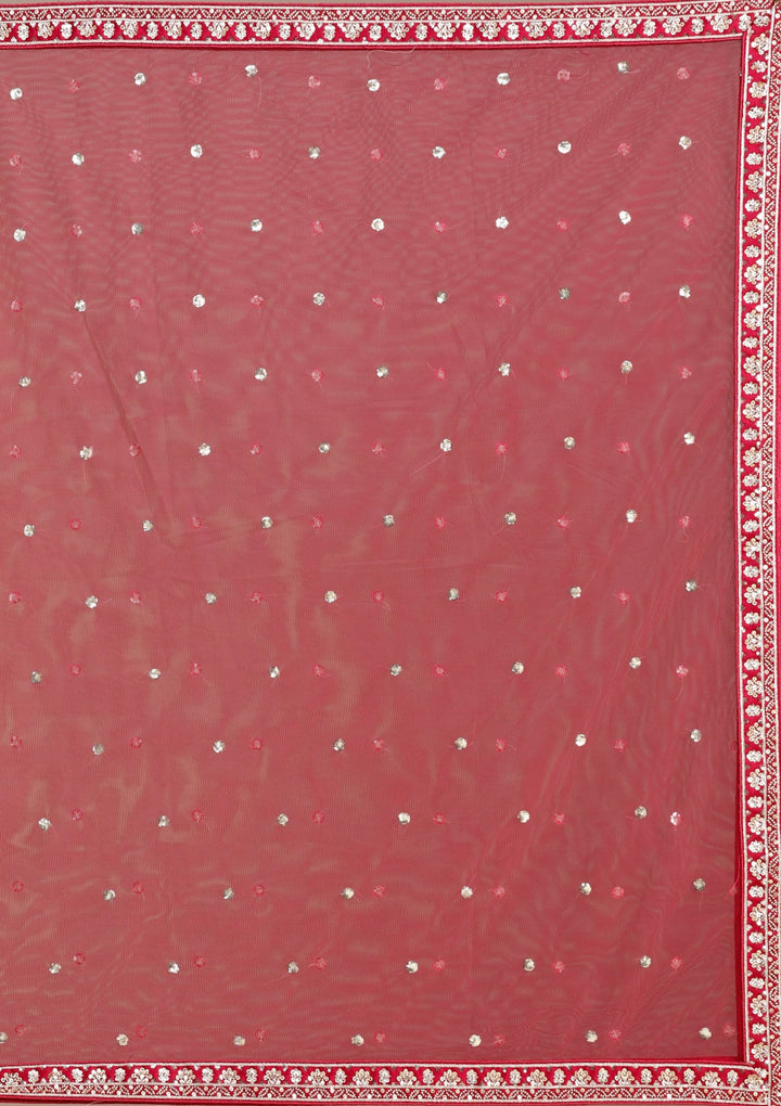 Red Cording Raw Silk Semi-Stitched Lehenga