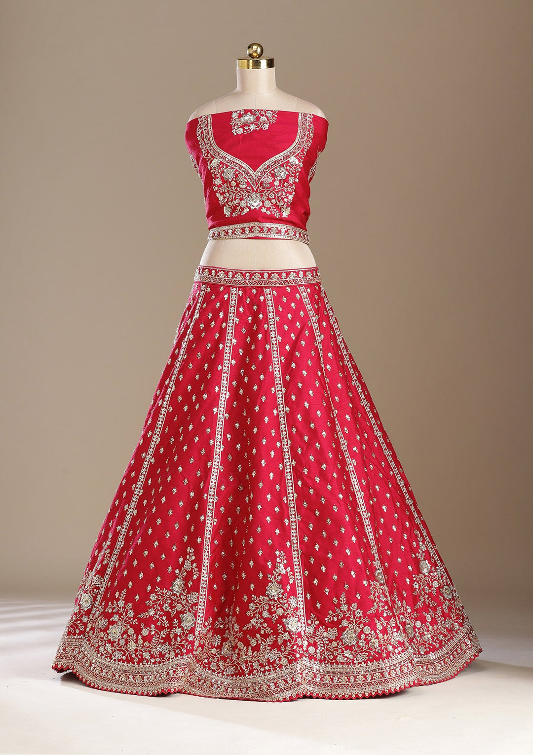 Red Cording Raw Silk Readymade Lehenga-koskii