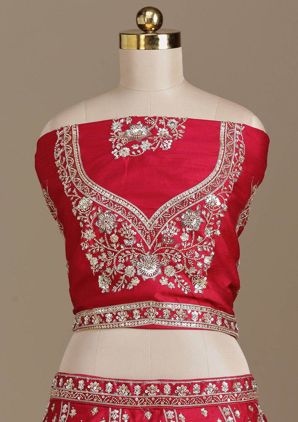 Red Cording Raw Silk Readymade Lehenga-koskii