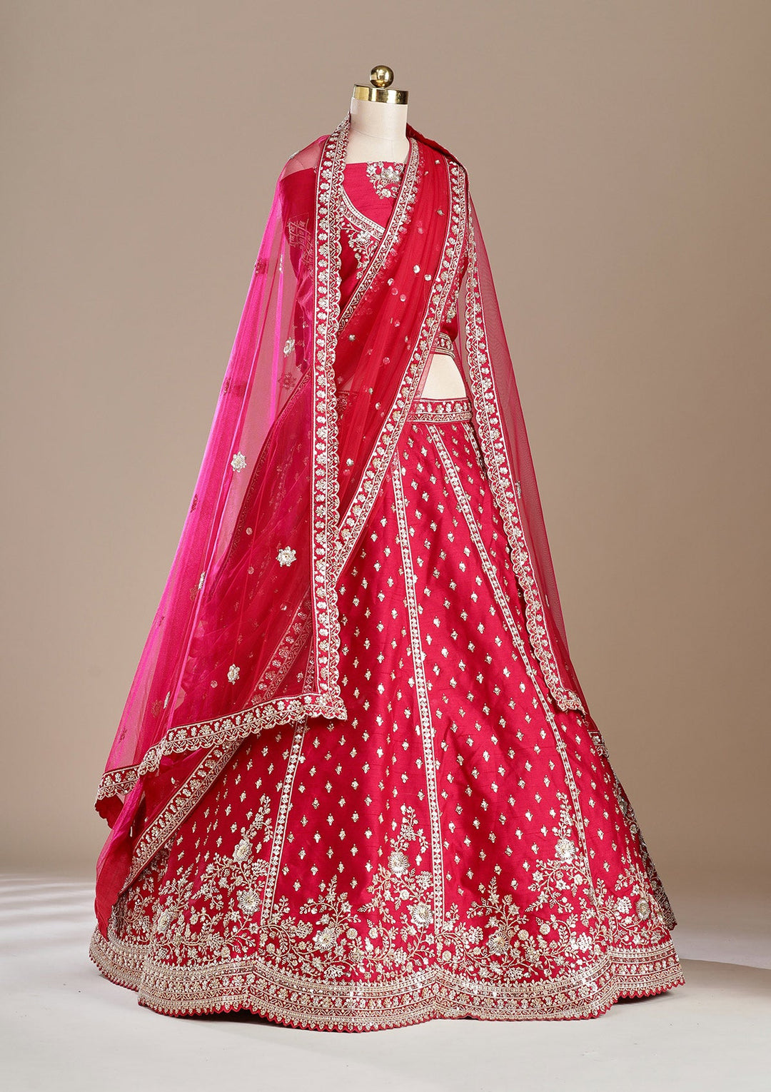 Red Cording Raw Silk Readymade Lehenga-koskii