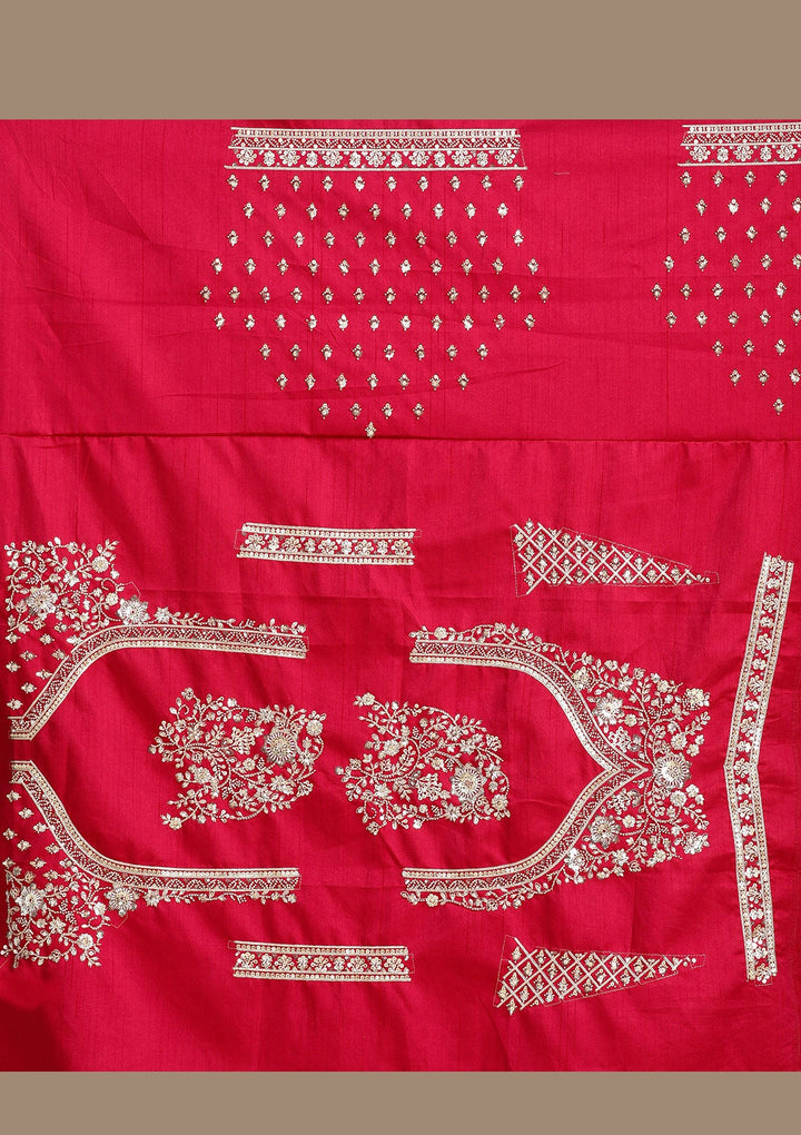 Red Cording Raw Silk Semi-Stitched Lehenga