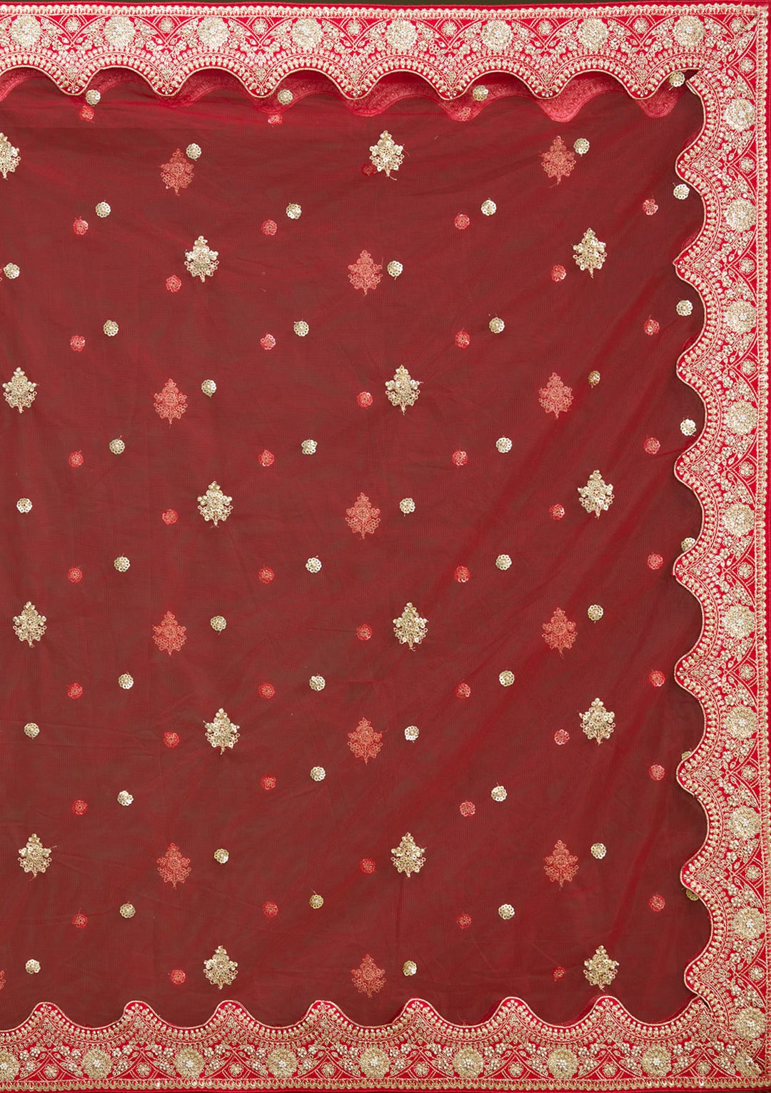 Red Cutdana Raw Silk Semi-Stitched Lehenga