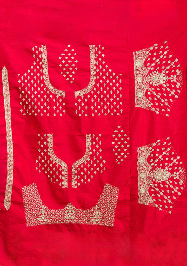 Red Cutdana Raw Silk Semi-Stitched Lehenga