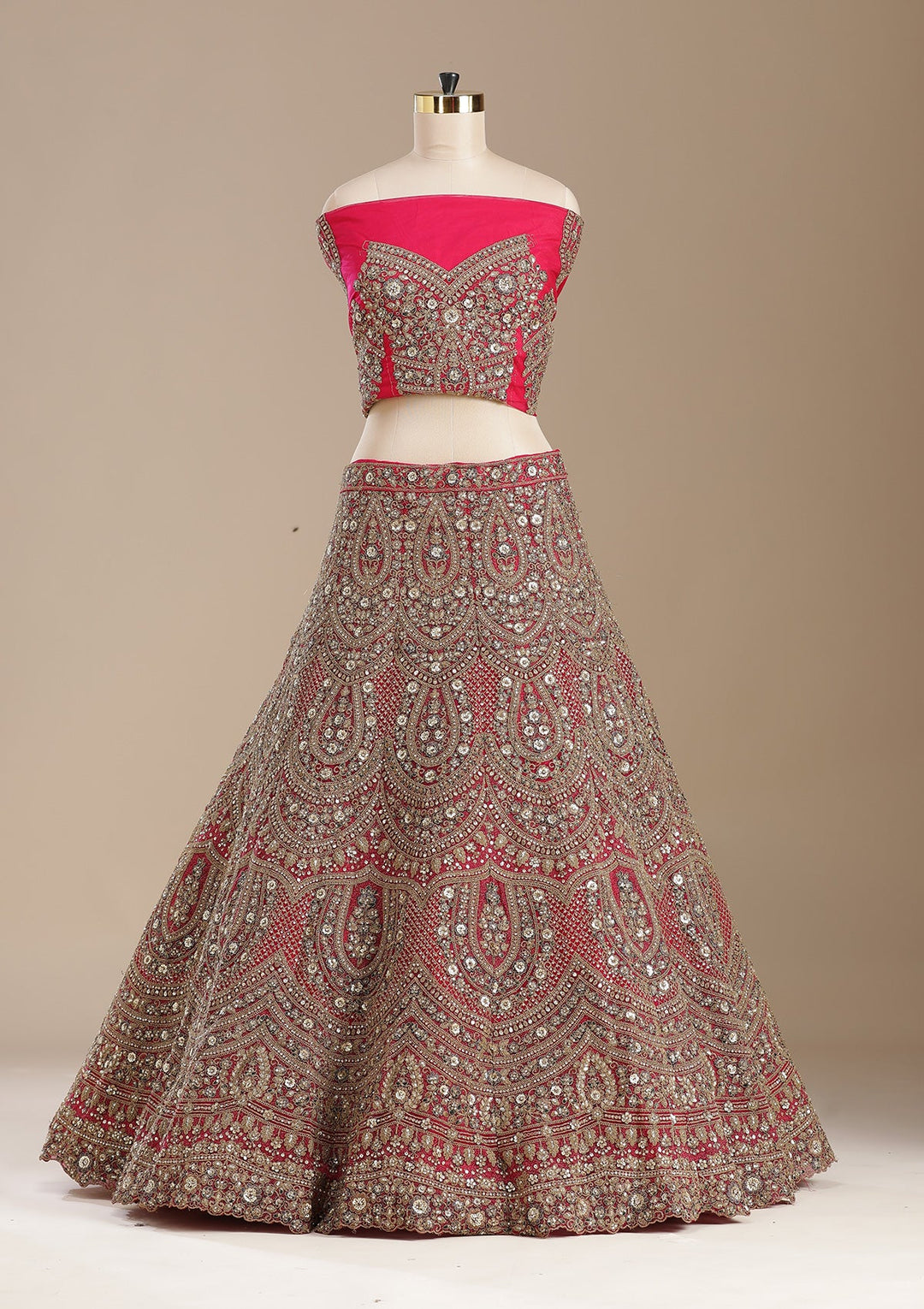 Rani Pink Sequins Net Semi-Stitched Lehenga