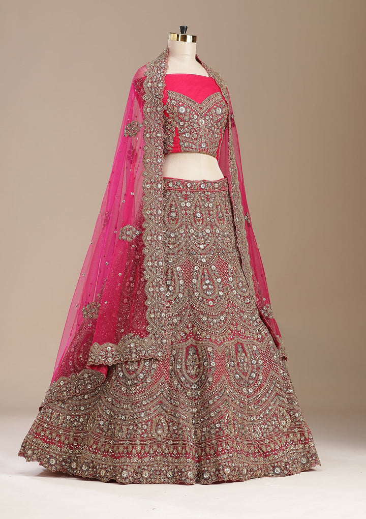Rani Pink Sequins Net Semi-Stitched Lehenga