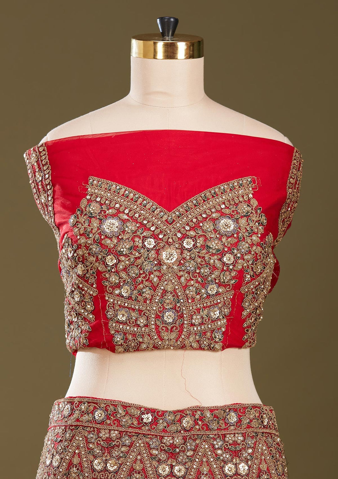 Red Sequins Net Readymade Lehenga