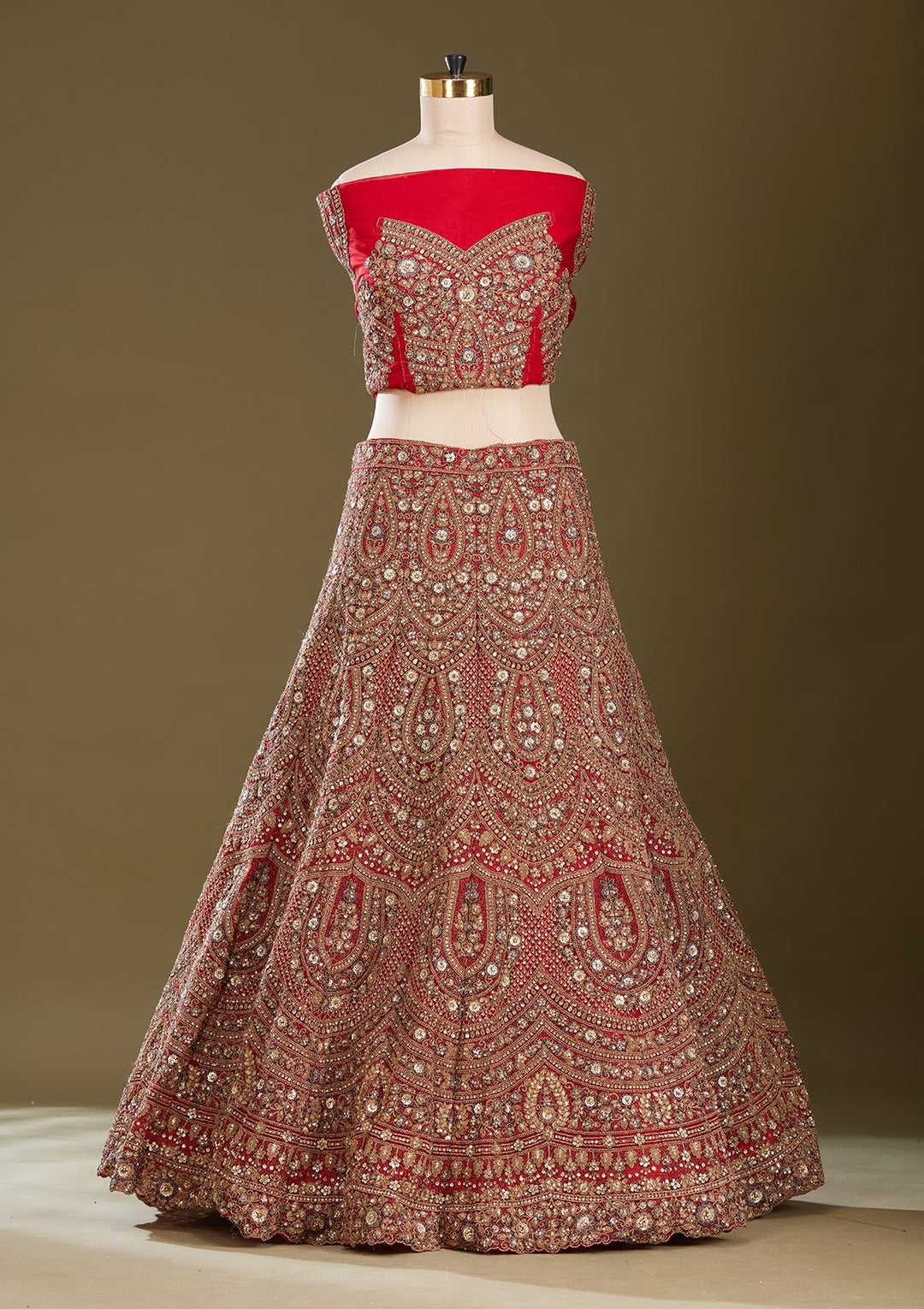 Red Sequins Net Readymade Lehenga