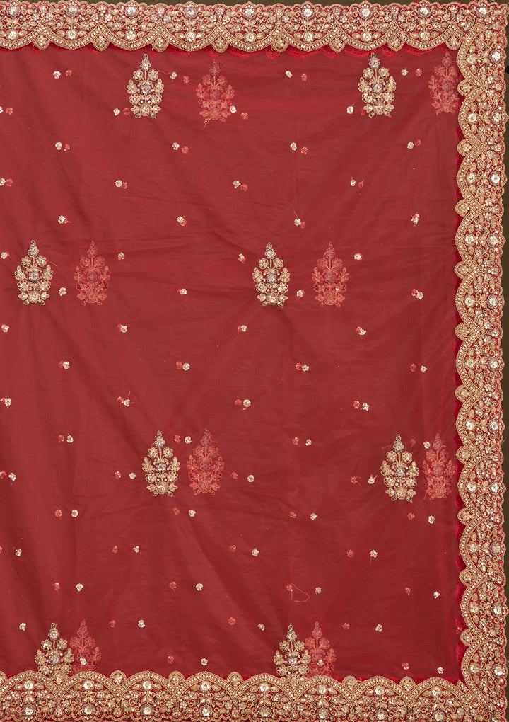 Red Sequins Net Readymade Lehenga