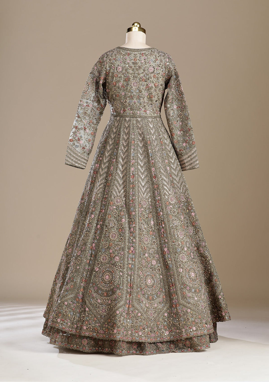 Mehendi Zariwork (Antique) Net Readymade Lehenga-koskii