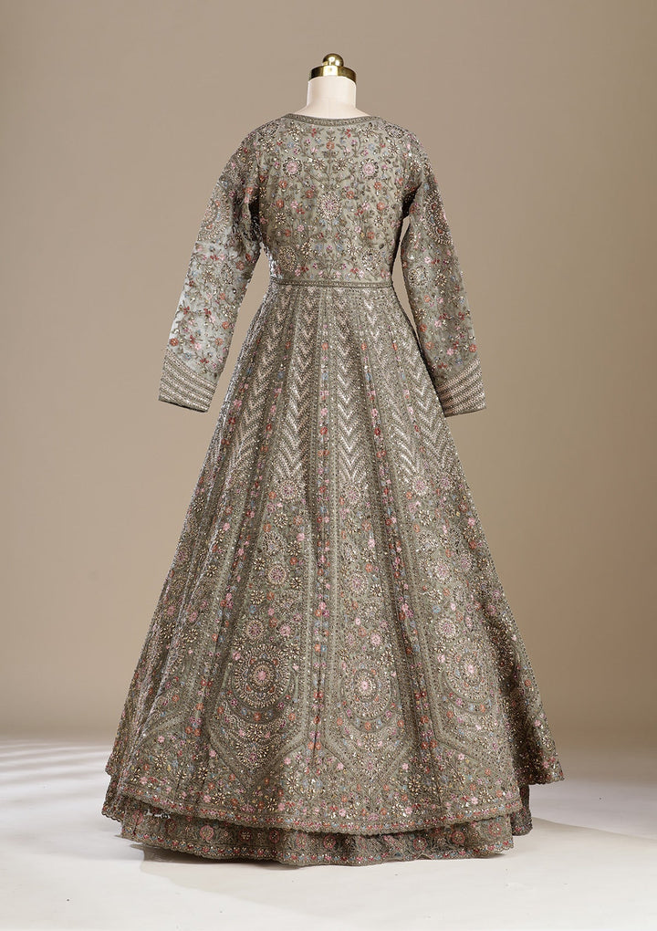 Mehendi Zariwork (Antique) Net Readymade Lehenga-koskii