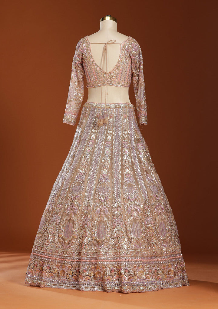 Light Peach Sequins Net Readymade Lehenga-koskii