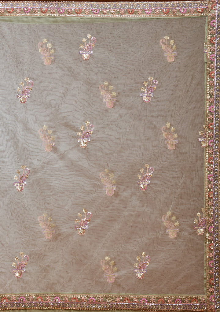 Pista Green Sequins Net Readymade Lehenga