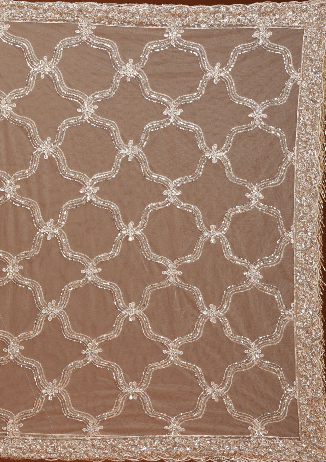 Beige Cutdana Net Readymade Lehenga-koskii