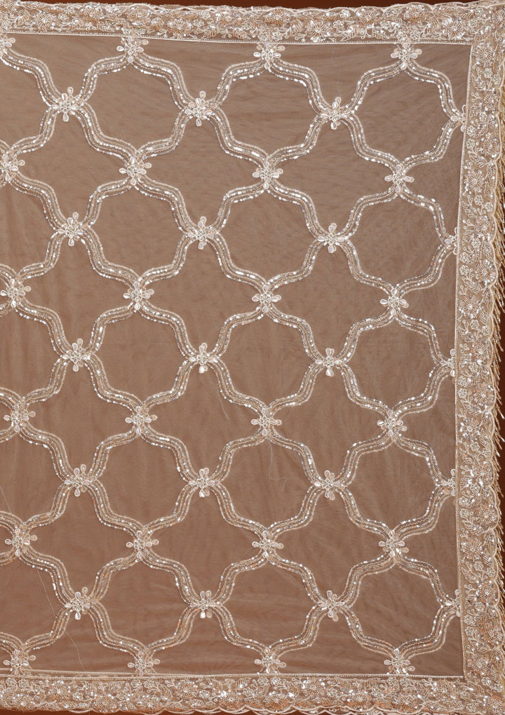 Beige Cutdana Net Readymade Lehenga-koskii