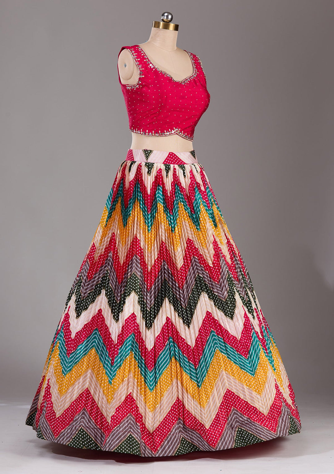 Rani Pink Stonework Georgette Readymade Lehenga-Koskii