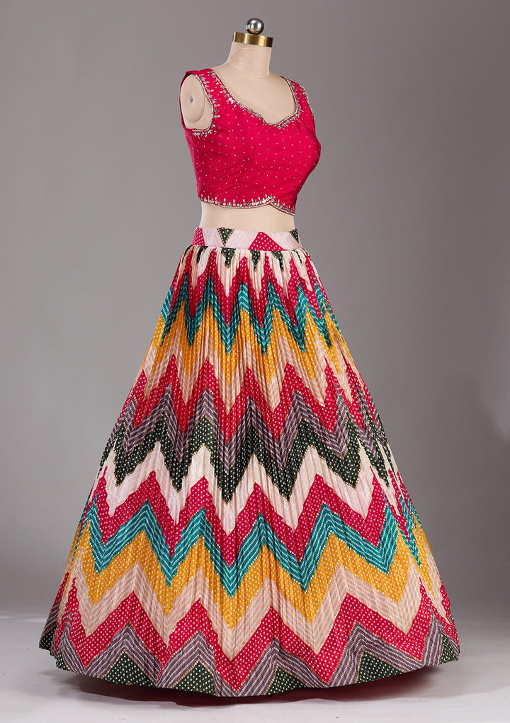 Rani Pink Stonework Georgette Readymade Lehenga-Koskii