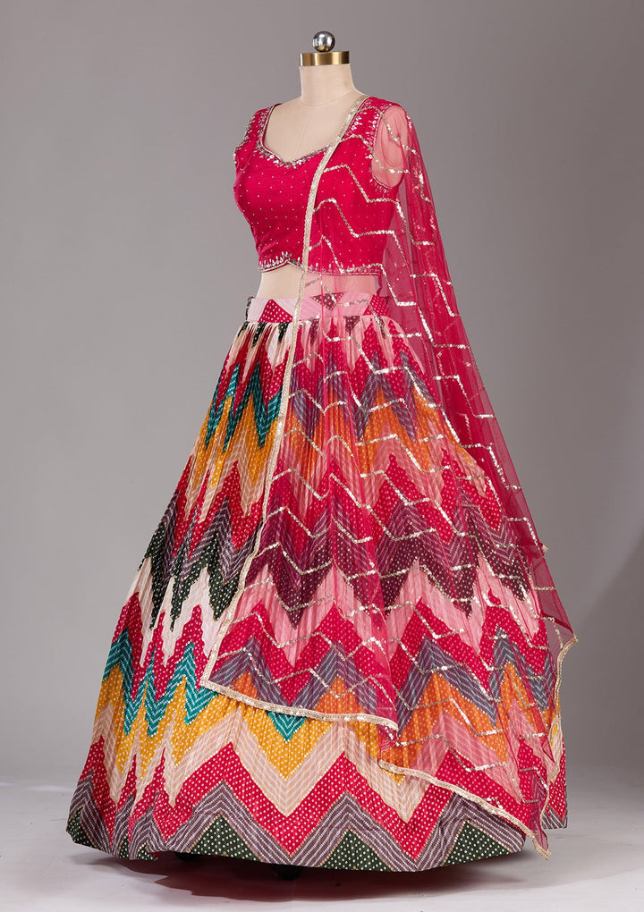 Rani Pink Stonework Georgette Readymade Lehenga-Koskii