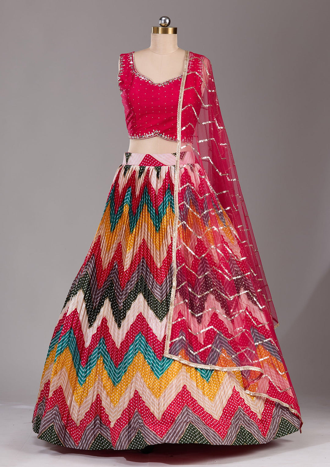 Rani Pink Stonework Georgette Readymade Lehenga-Koskii