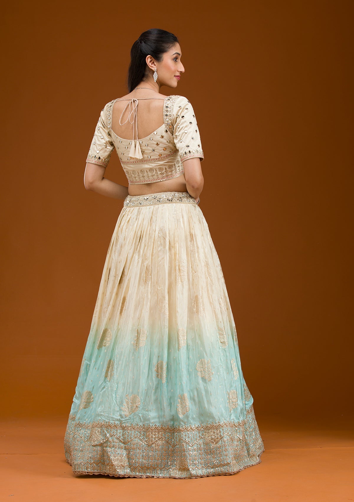 Off White Zariwork Banarasi Readymade Lehenga-Koskii