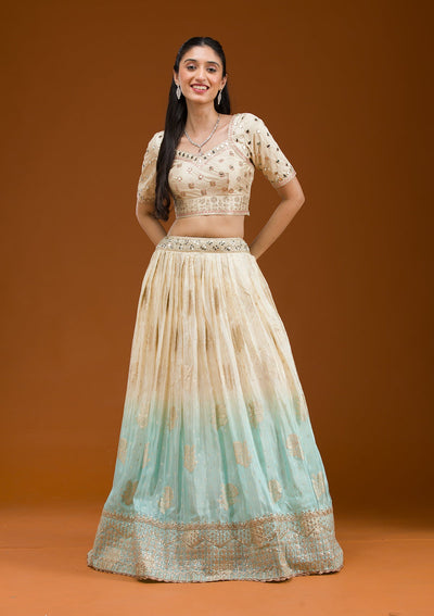 Off White Zariwork Banarasi Readymade Lehenga-Koskii