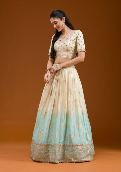 Off White Zariwork Banarasi Readymade Lehenga-Koskii