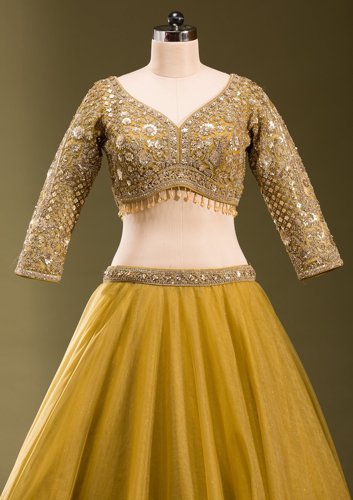 Mehendi Sequins Net Readymade Lehenga-koskii