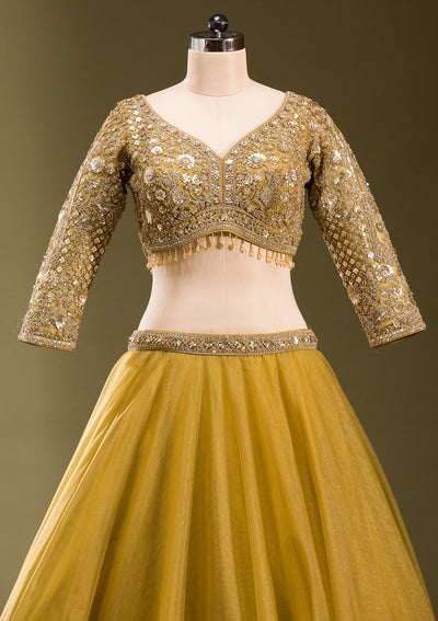 Mehendi Sequins Net Readymade Lehenga-koskii