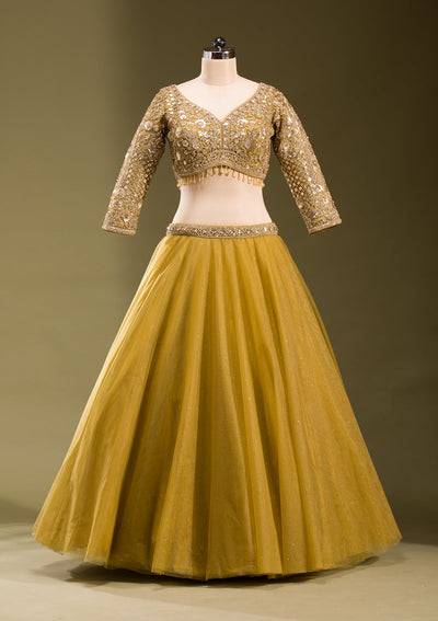 Mehendi Sequins Net Readymade Lehenga-koskii