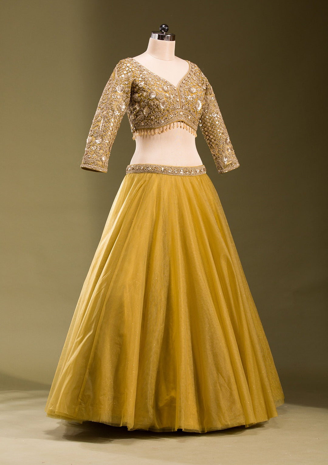 Mehendi Sequins Net Readymade Lehenga-koskii
