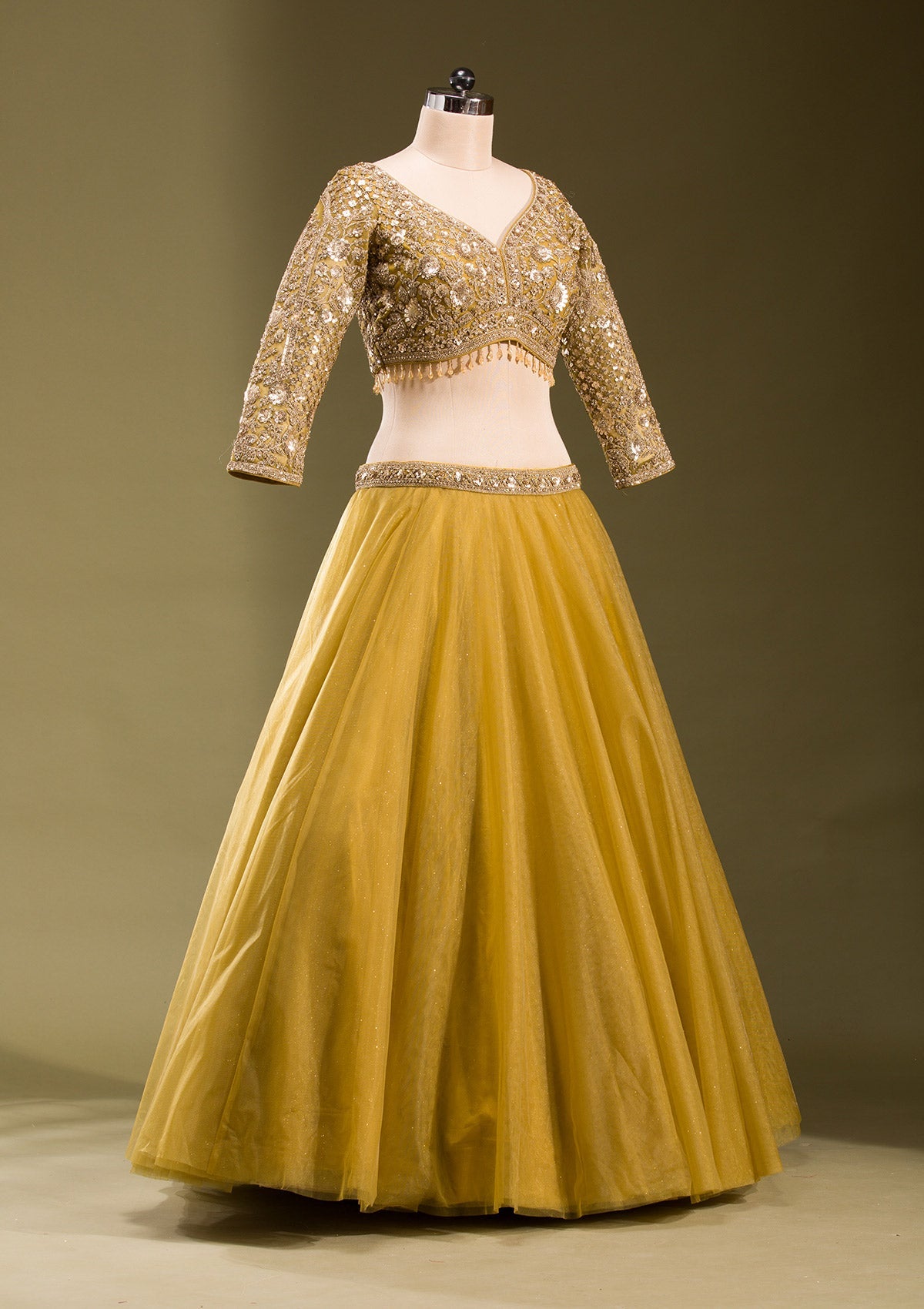 Mehendi Sequins Net Readymade Lehenga-koskii