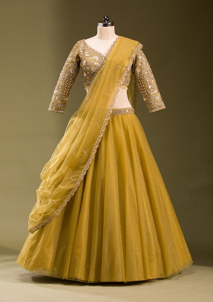 Mehendi Sequins Net Readymade Lehenga-koskii