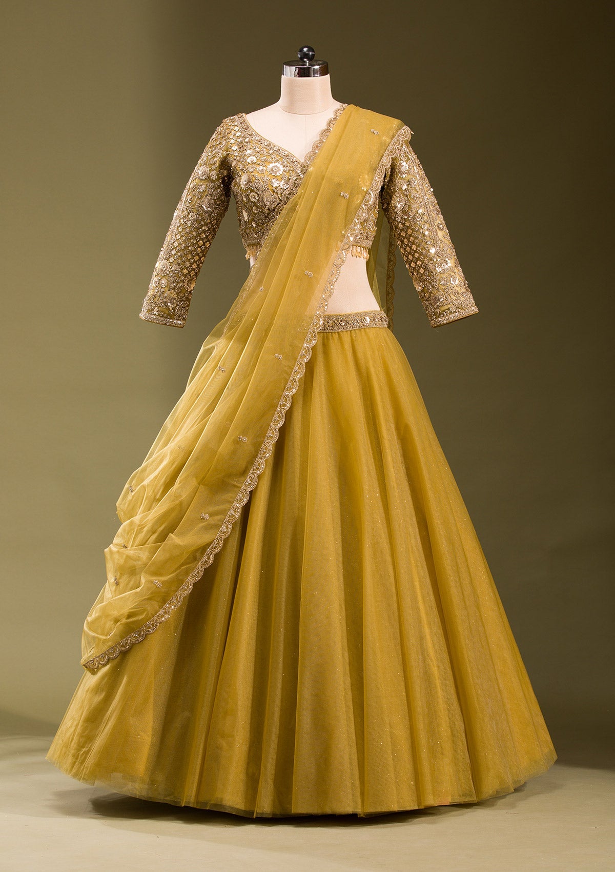 Mehendi Sequins Net Readymade Lehenga-koskii