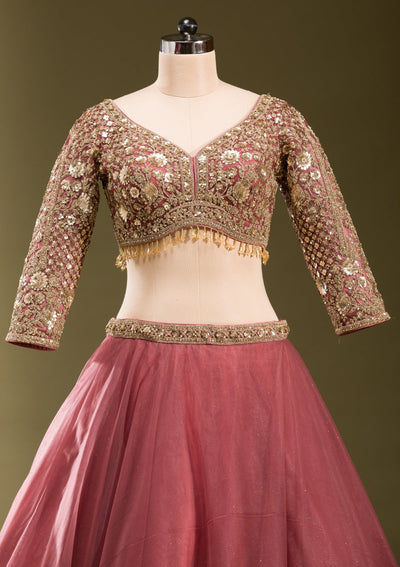 Onion Pink Sequins Net Readymade Lehenga-koskii