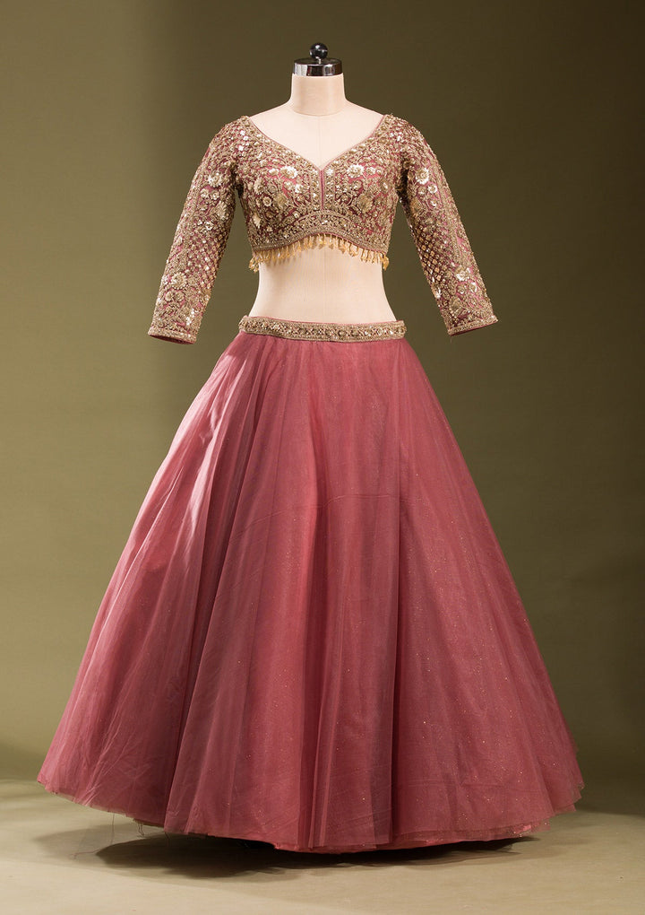 Onion Pink Sequins Net Readymade Lehenga-koskii