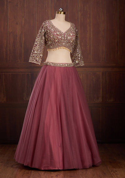 Onion Pink Sequins Net Readymade Lehenga-Koskii