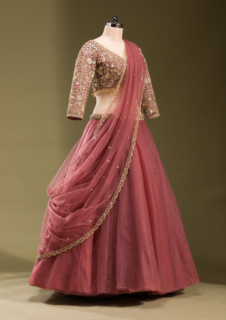 Onion Pink Sequins Net Readymade Lehenga-koskii